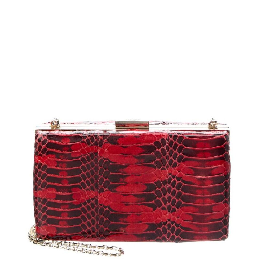 Valentino Snake-Embossed Leather Clutch, Red